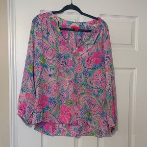 Lilly Pulitzer Pink and Blue Paisley Blouse